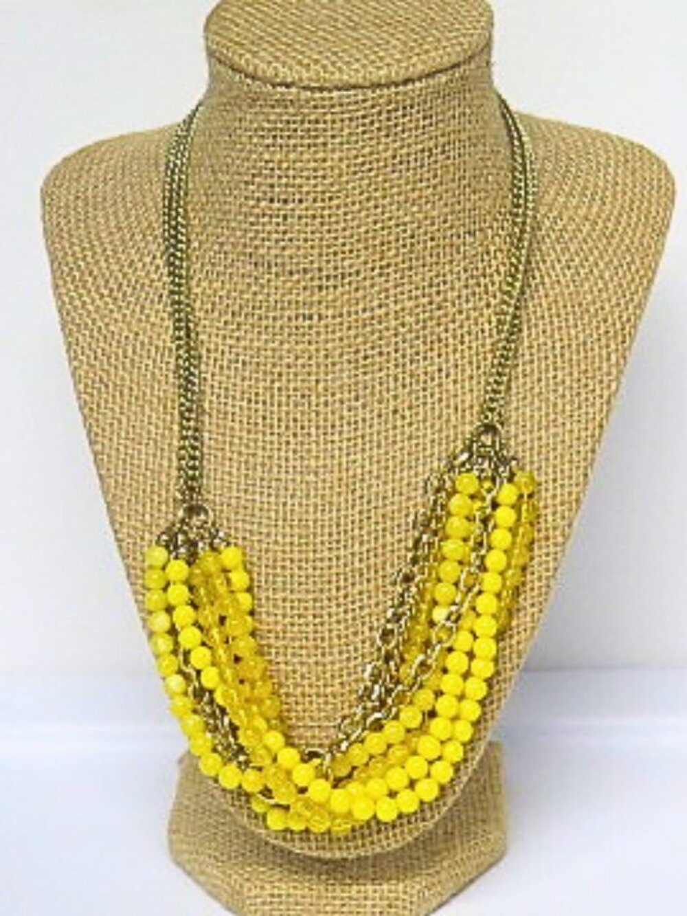 Yellow Beaded Multi Strand Chain Statement Necklace